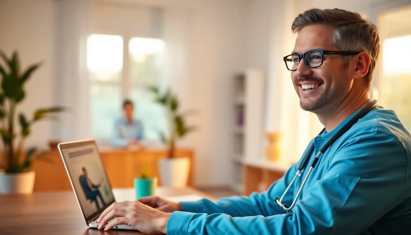 Engaging telehealth doctor for prescriptions consulting with a patient over video call.
