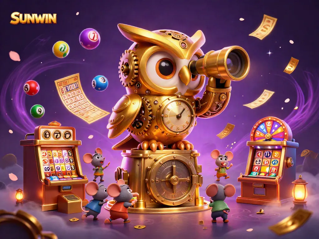 SUNWIN spins vibrant slot machines filled with lottery balls and golden prizes, capturing the excitement of gambling.