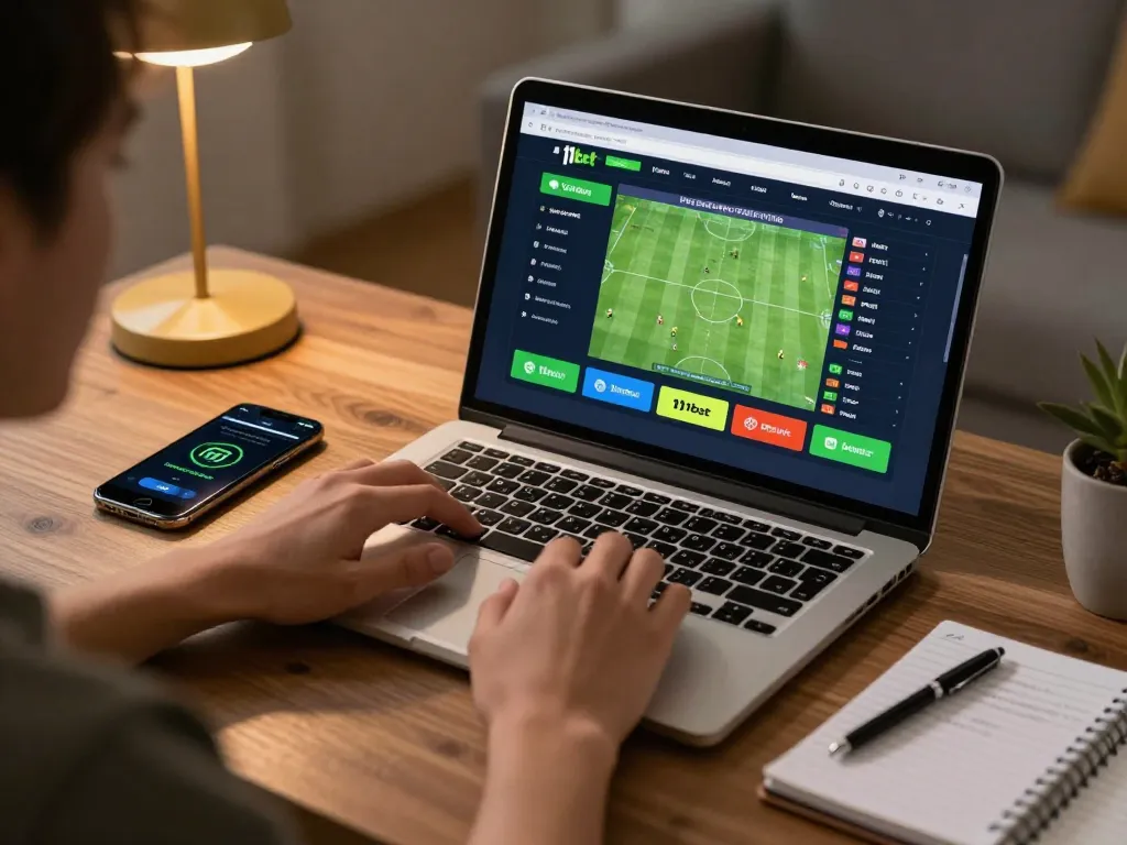 Experience live sports betting on 11bet with an engaging home gaming setup.