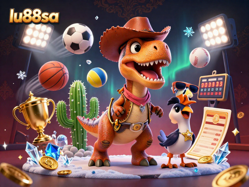 Engage in thrilling sports betting with lu88sa's vibrant casino-themed digital illustration.