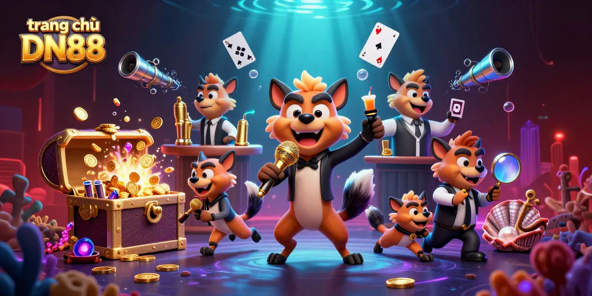 Play and win at trang chủ DN88 with captivating casino characters in a lively illustration.