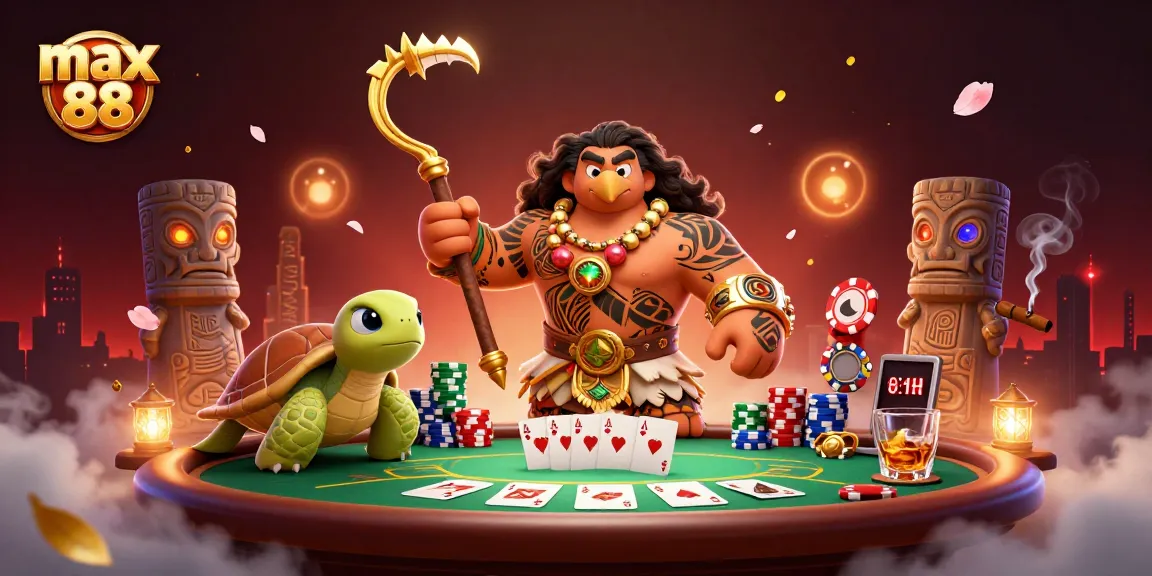 Engage in thrilling max 88 poker action with vibrant casino characters and dramatic gameplay elements.