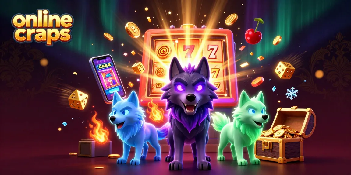 Play online craps with a thrilling scene of a wolf pack leader surrounded by dynamic casino elements.