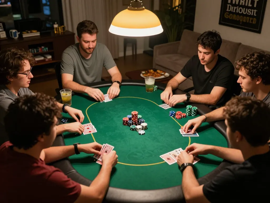 Players strategizing during a thrilling home poker game session with co88.