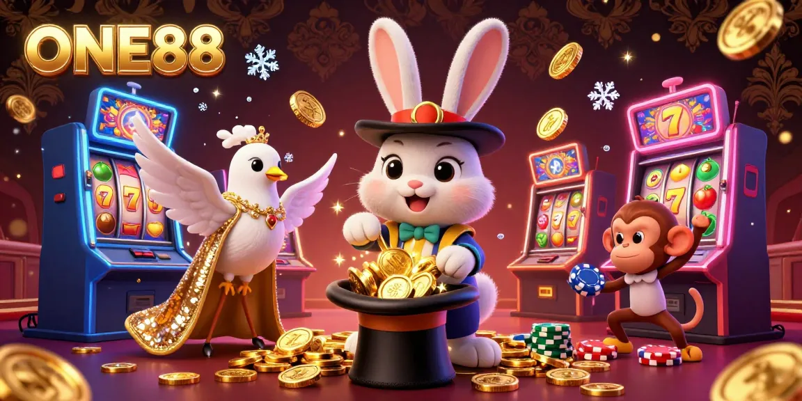 Experience the excitement of ONE88 with a vibrant casino illustration featuring magical characters and gaming elements.