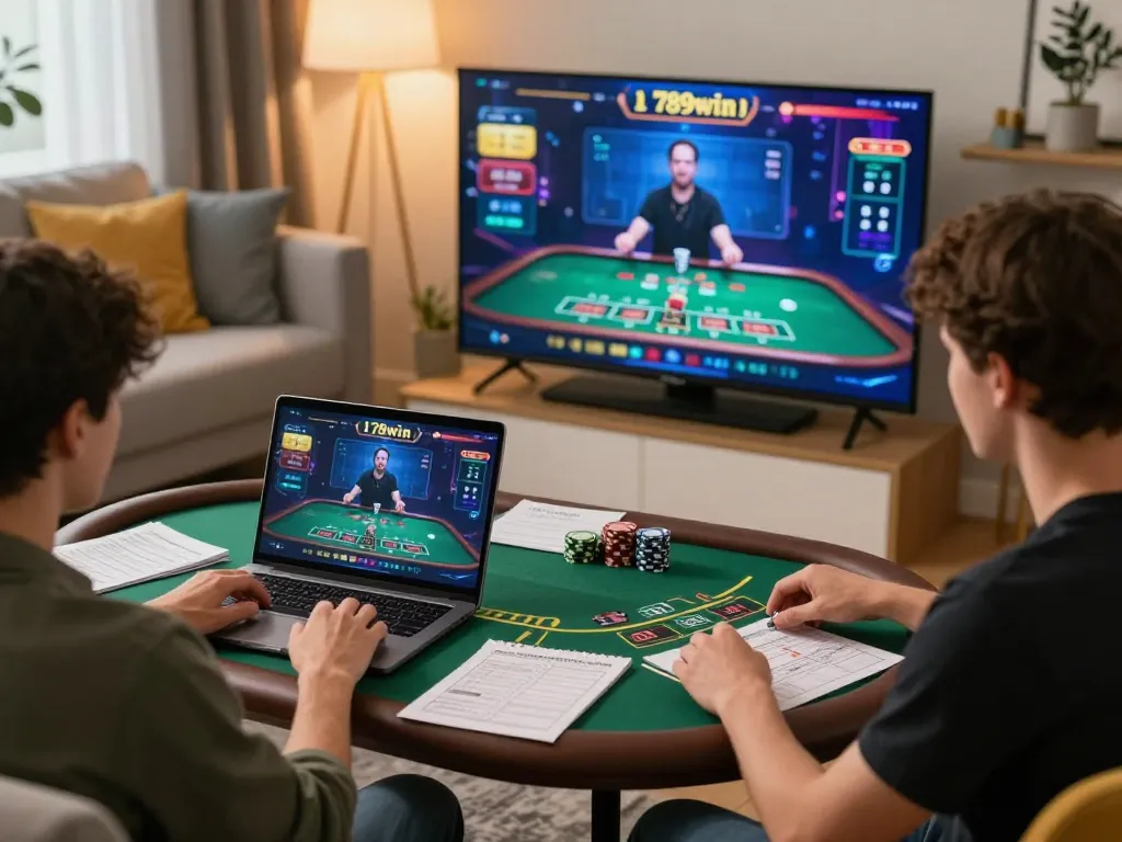 Engaging in a lively online gaming session at home on casino 789win with dynamic blackjack game interface