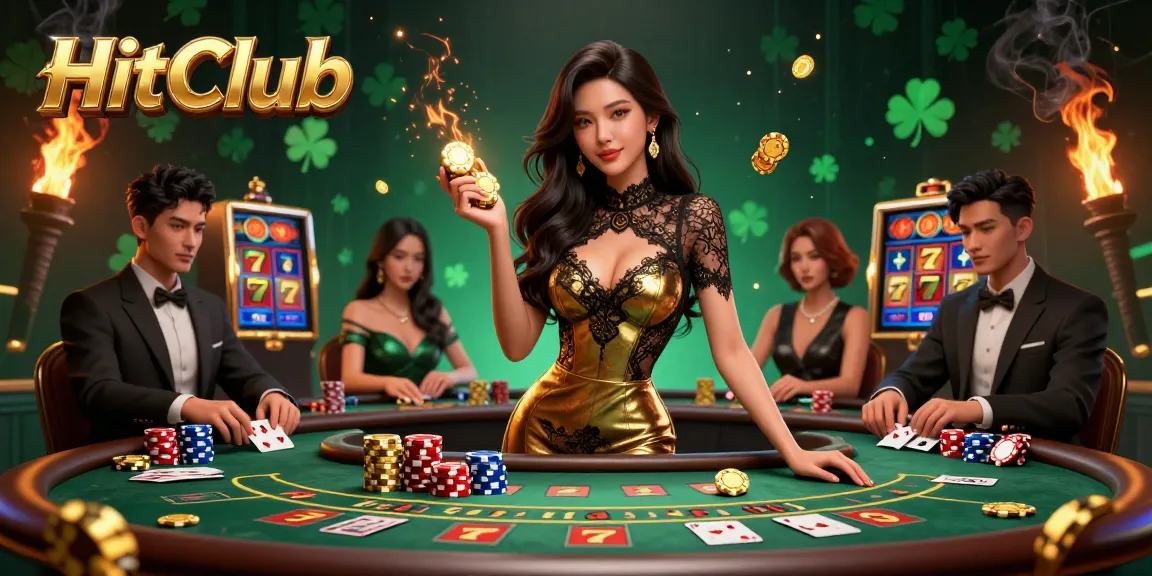 Experience the high-stakes atmosphere at HitClub with glamorous players at a blackjack table.
