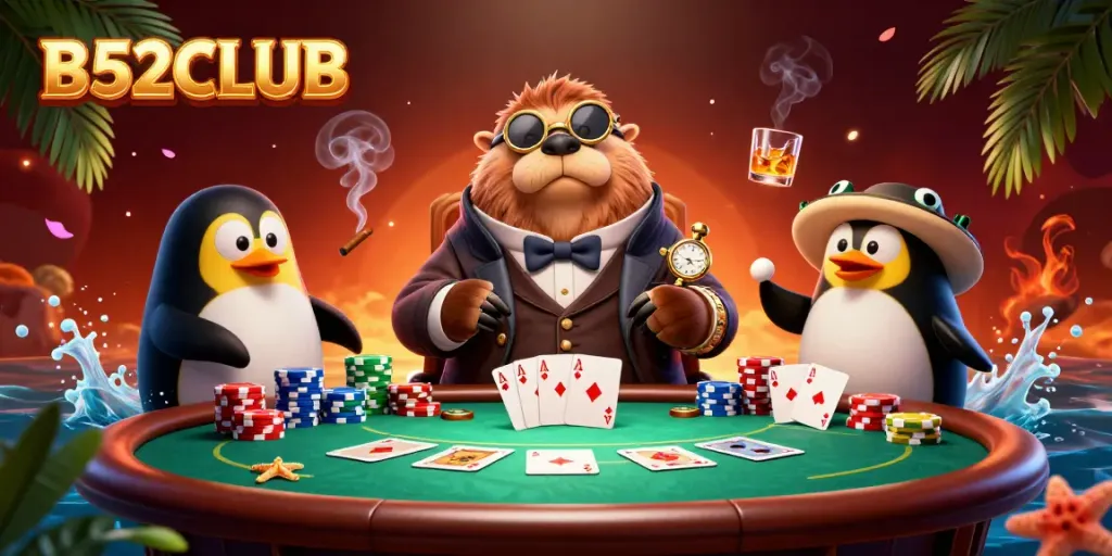 Experience exciting bets and wins at B52CLUB's poker table in an underwater casino scene.