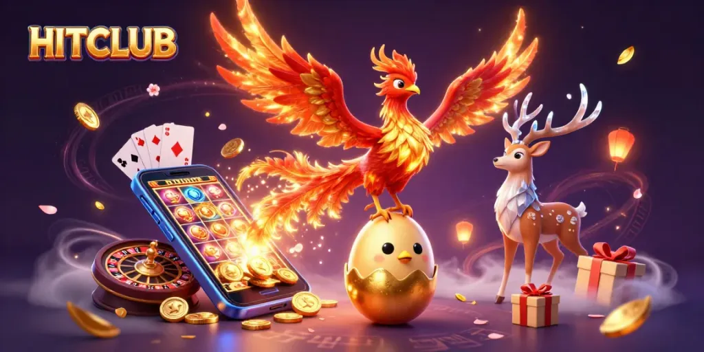 Spin and win at HITCLUB with vibrant slot games and mystical characters in a stunning 3D illustration.