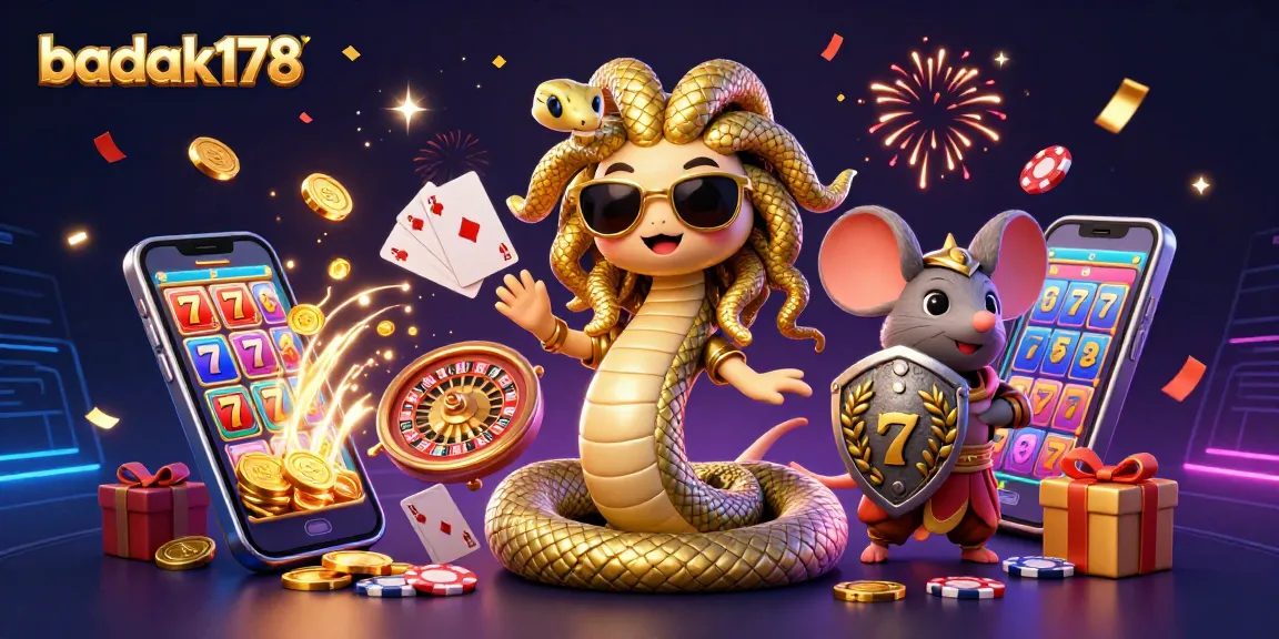 Experience epic wins with badak178's unique casino game illustration featuring Medusa and vibrant symbols.