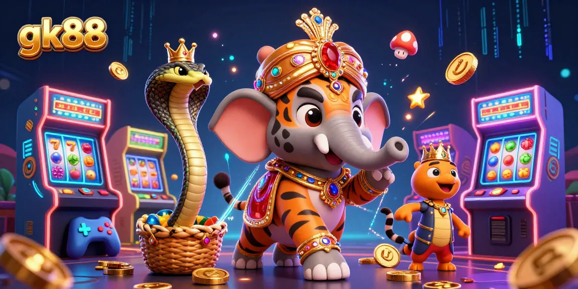 Spin the reels with gk88's vibrant casino scene featuring a maharaja and elephant.