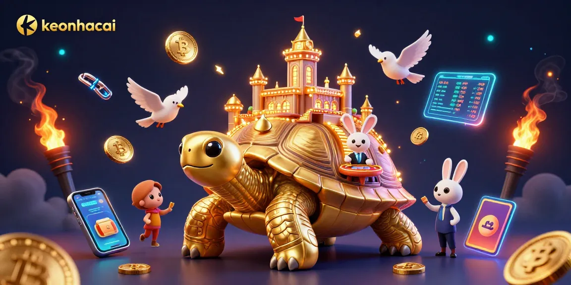 Experience thrilling betting action with keonhacai in a vibrant 3D casino scene featuring golden tortoise and dealer.