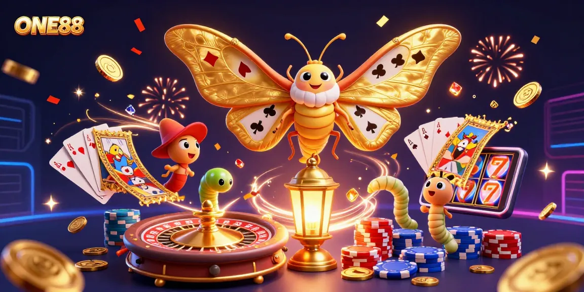 Engage with ONE88's thrilling casino experience depicted through a vibrant 3D illustration featuring unique gaming elements.