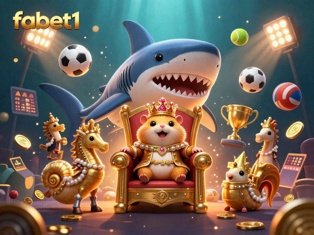 Bet on fabet1 while enjoying a vibrant scene with a hamster king and dynamic sports elements.