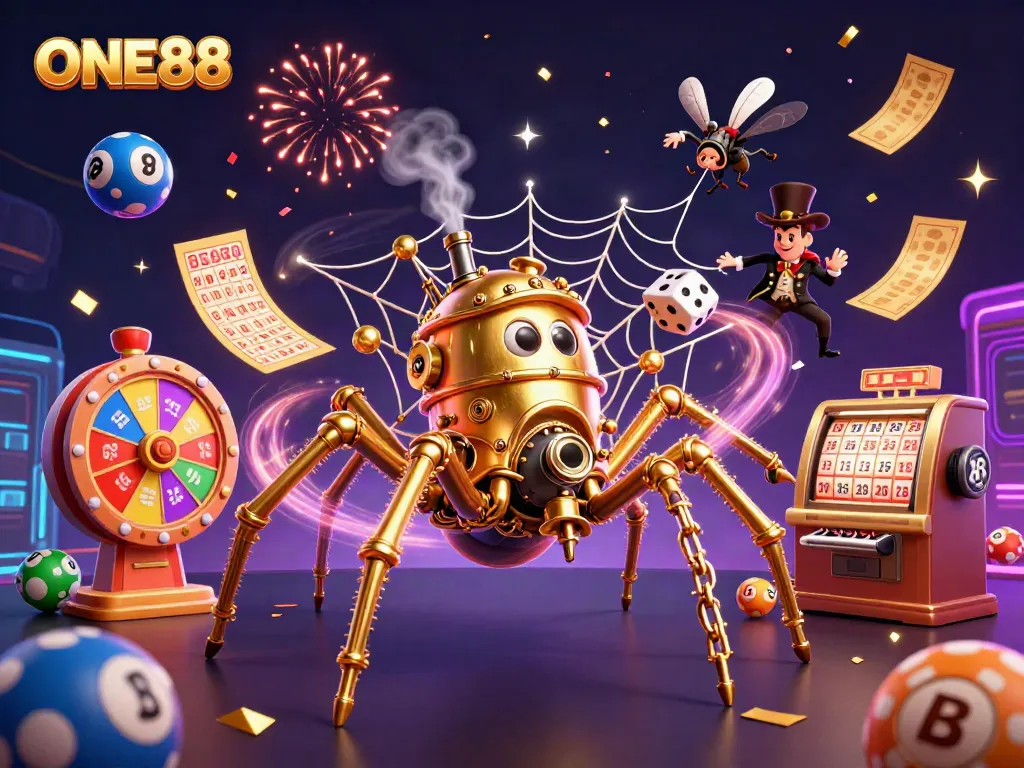 Engage with the excitement of ONE88 where steampunk fun meets dynamic gaming elements like lottery balls and cash prizes.