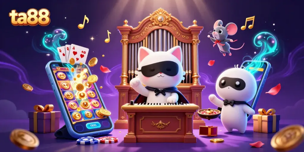 Experience thrilling casino action with ta88 in this vibrant, dynamic illustration featuring engaging game characters and elements.