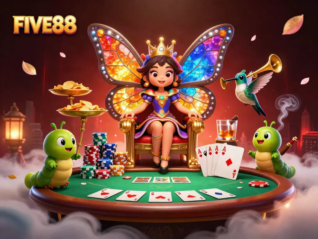 Experience the vibrant world of FIVE88 with a magical casino theme featuring unique characters and rich gaming elements.
