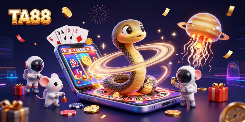 Experience cosmic betting action with TA88, featuring engaging casino elements and dynamic characters.
