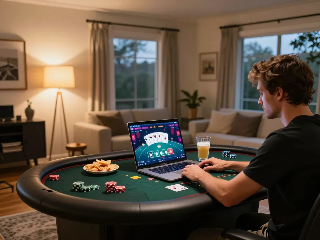 Engaging in online poker at 98win from a comfortable home setup