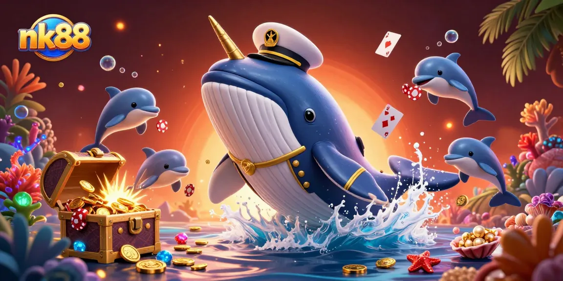 Engage with nk88 and win with thrilling poker chips and vibrant sea creatures in this dynamic illustration.