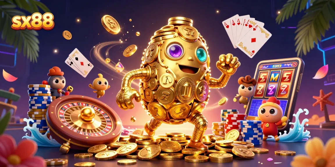 Sx88 spins into action with a golden golem and vibrant casino elements, inviting gamers to a thrilling experience.