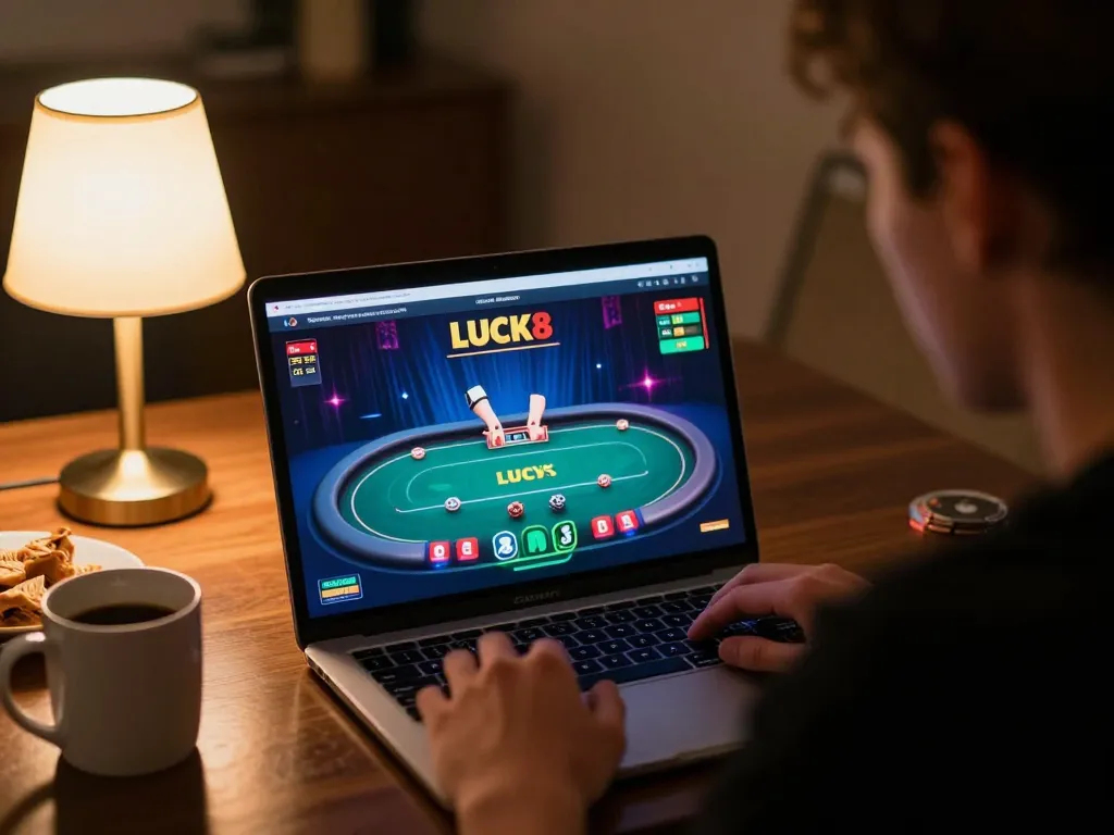 Phiên chơi poker trực tuyến hấp dẫn tại LUCK8, thể hiện lối chơi sống động trên laptop