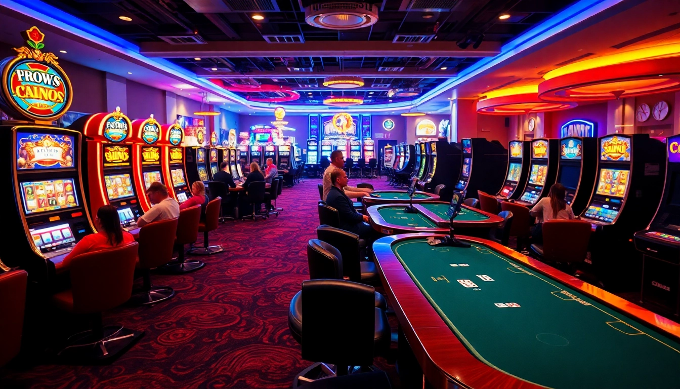 Experience thrilling gameplay at the best online casinos Canada, showcasing energetic players and vibrant slot machines.