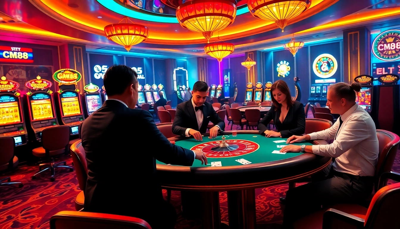 CM88 poker players at a luxury casino table, engaging in high-stakes action