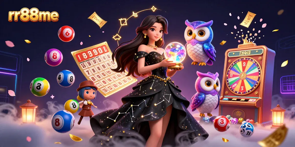 Experience excitement with rr88me’s stunning casino scene featuring a glamorous lady, colorful lottery elements, and amazing prizes.