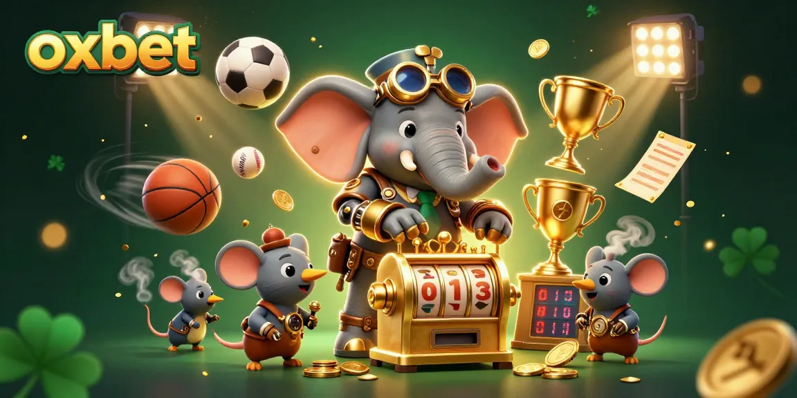 Spin and win at oxbet's thrilling casino with a steampunk elephant and golden slot machine!