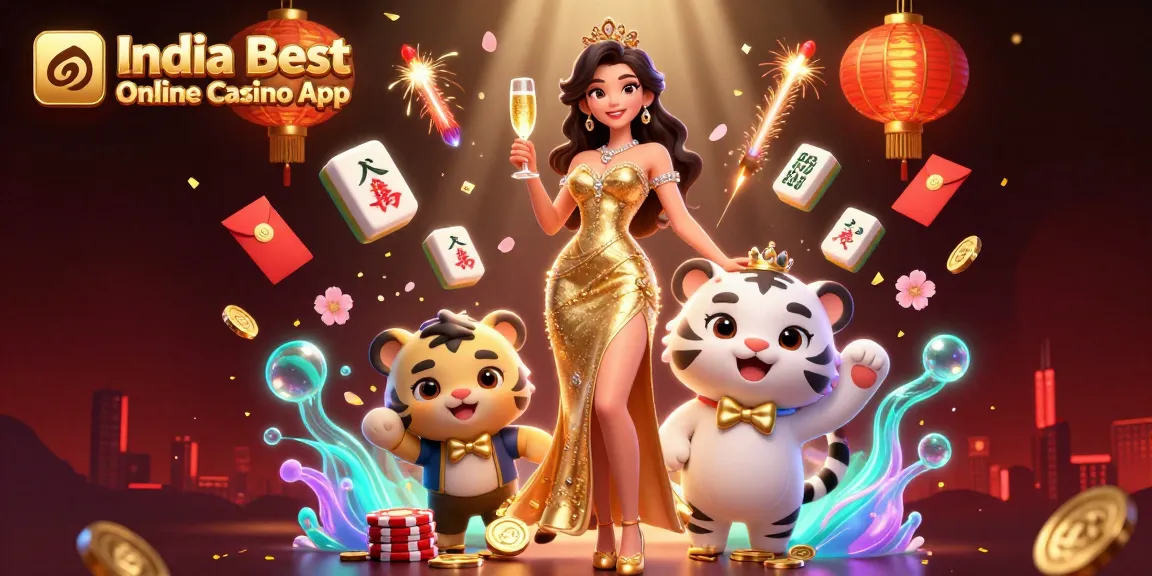Experience thrilling gaming with India Best Online Casino App featuring a glamorous scene of a woman and a lucky tiger.