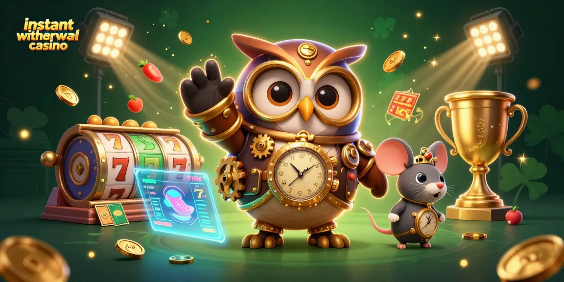 Experience rapid payouts at the instant withdrawal casino, featuring vibrant slot elements and dynamic characters.