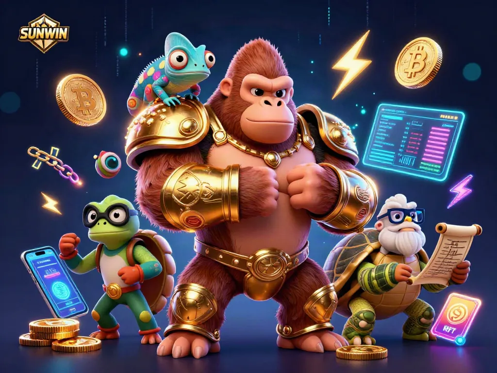 SUNWIN showcases a powerful gambling-themed scene with vibrant characters and dynamic casino elements.