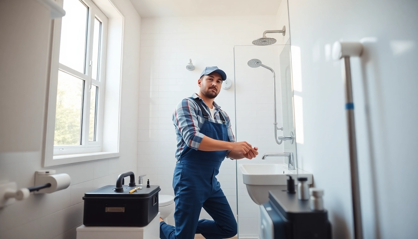 Plumber repairing fixtures showcasing north shore plumbing and heating expertise in a bright bathroom.