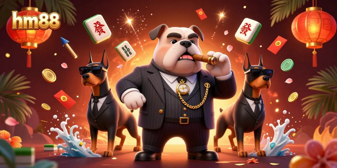 Experience thrilling hm88 gaming with vibrant mahjong and casino elements featuring a cartoon mafia boss.