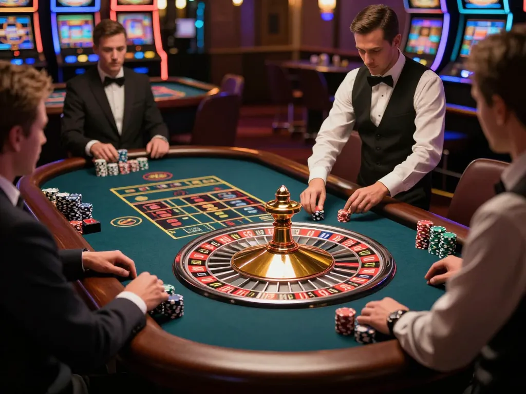 Players enjoying Casino XX88 at a roulette table as the croupier spins the wheel during a thrilling moment.