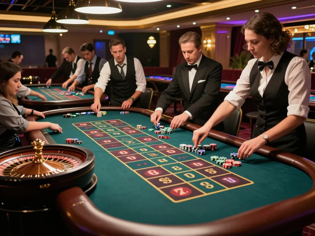Experience the thrill of say88 at vibrant roulette tables with players engaged in bets and colorful chips