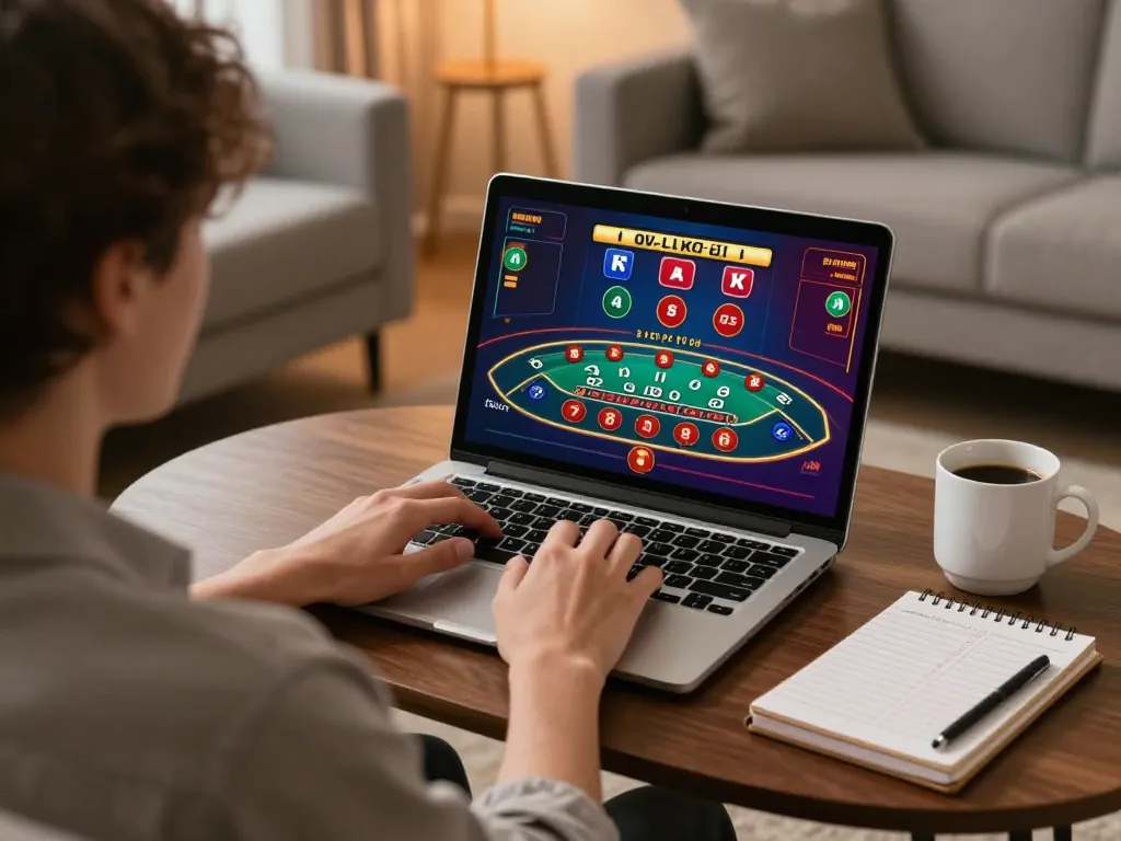 Engaged player using trang chủ Jun88 for online casino gaming while enjoying a cozy home environment.