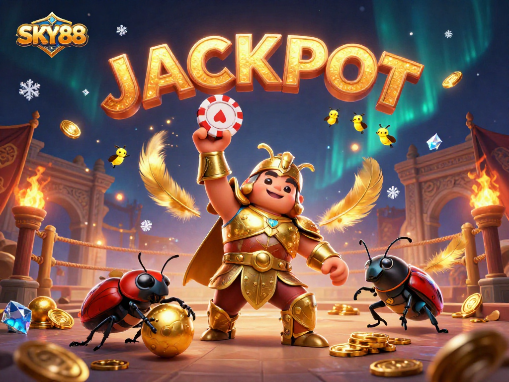 Engage with SKY88's thrilling casino action featuring victorious characters and dynamic gaming elements.