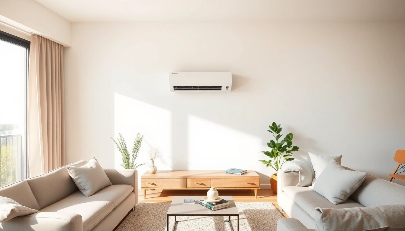 Showcasing a daikin mini split ac unit seamlessly integrated into a stylish living room.