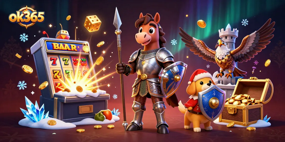 Spin to win with ok365 in this vibrant, dynamic casino scene featuring knights and jackpots.