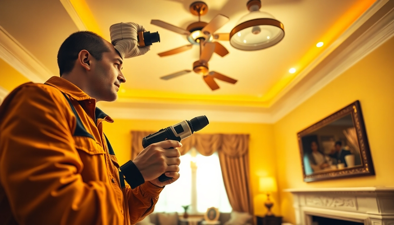 Residential electrician Burnaby installing ceiling lights with precision and care.