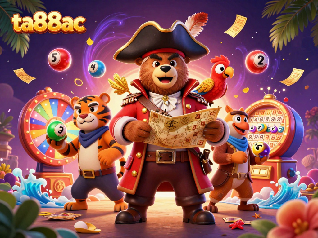 Join the adventure with ta88ac in a vibrant 3D casino scene filled with lottery excitement and winning moments!