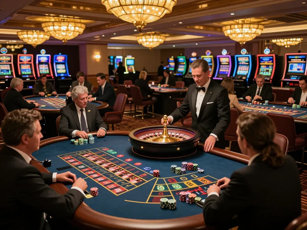 Hitclub players placing bets at roulette tables in a luxurious casino setting