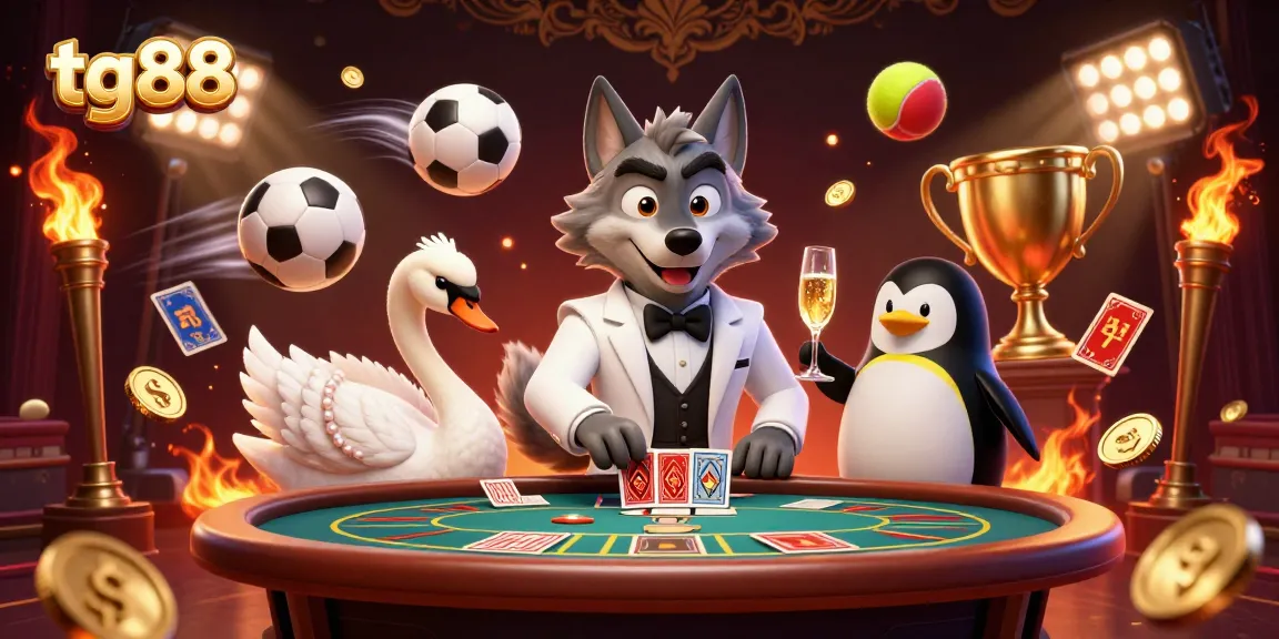 Engage with tg88 at an exciting baccarat table in this vibrant, dynamic casino scene.