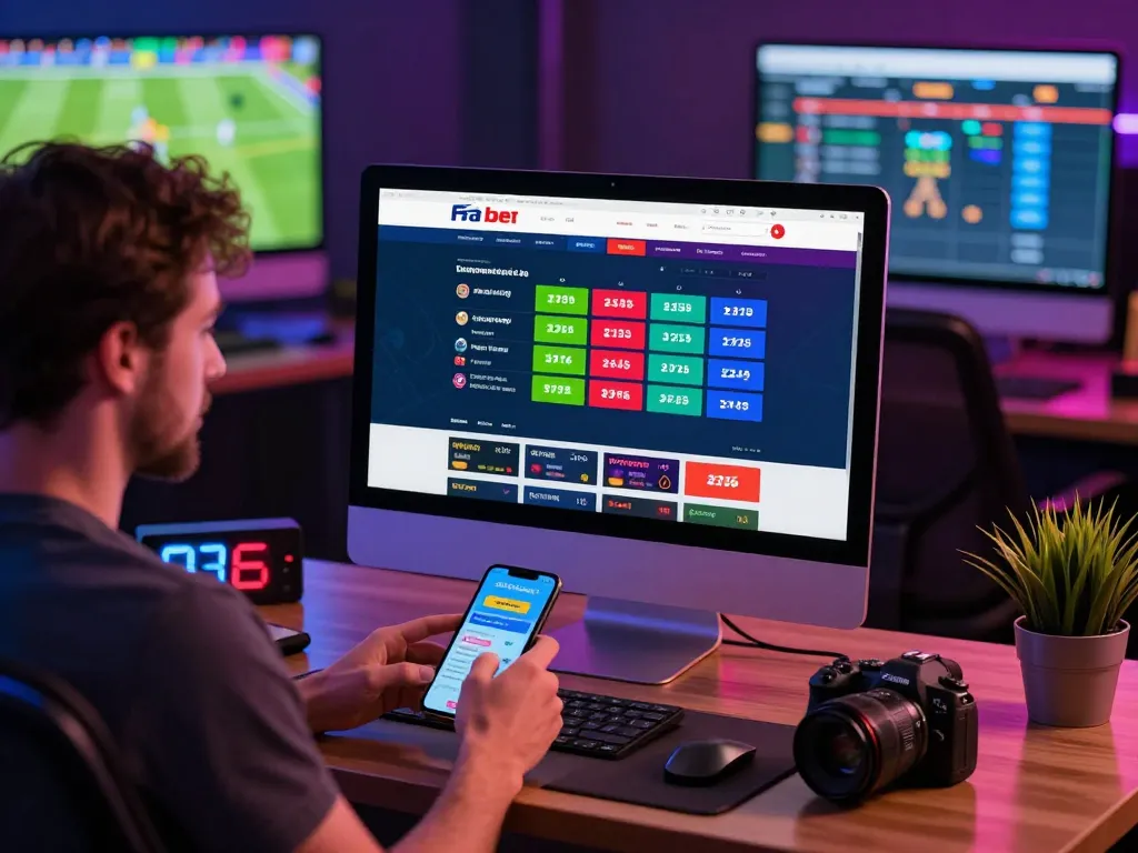 Engaging user placing bets on Fa bet website with vibrant gaming setup