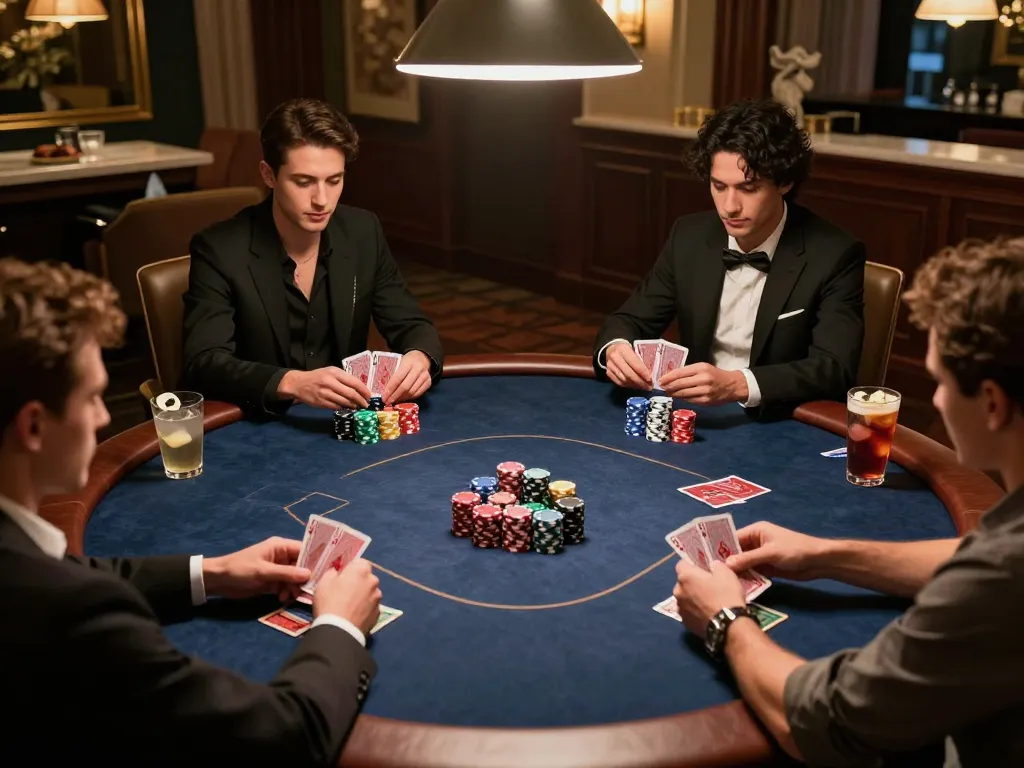 Players engaging in a strategic game of poker at home, showcasing 9betgame strategies in a warm, inviting atmosphere.