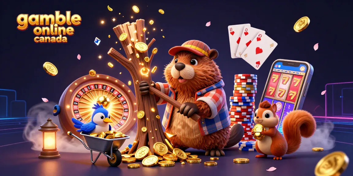 Engage with the vibrant world of gambling online Canada featuring animated characters enjoying rich bonuses and golden coins.