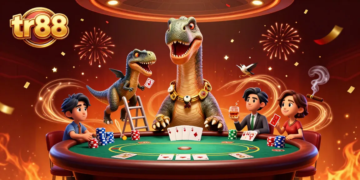 Engage in thrilling casino action with tr88 at a vibrant poker scene featuring dazzling characters.